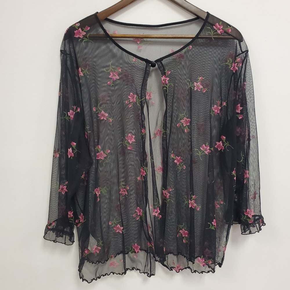 Style Studio Womens Fairy‎ Grunge Whimsigoth Dark Floral Mesh Top Size 1X Black